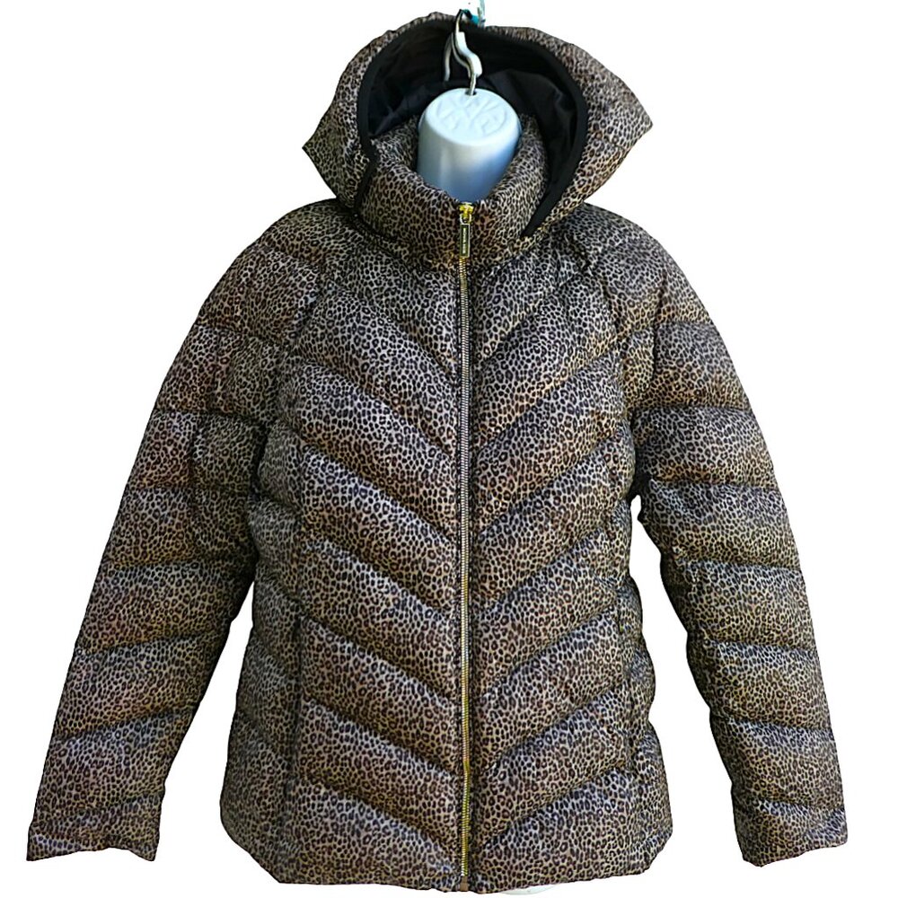 Michael Kors Puffer DoWN Jacket Dark Camel Combo Detach Hood Chevron Loft Packab